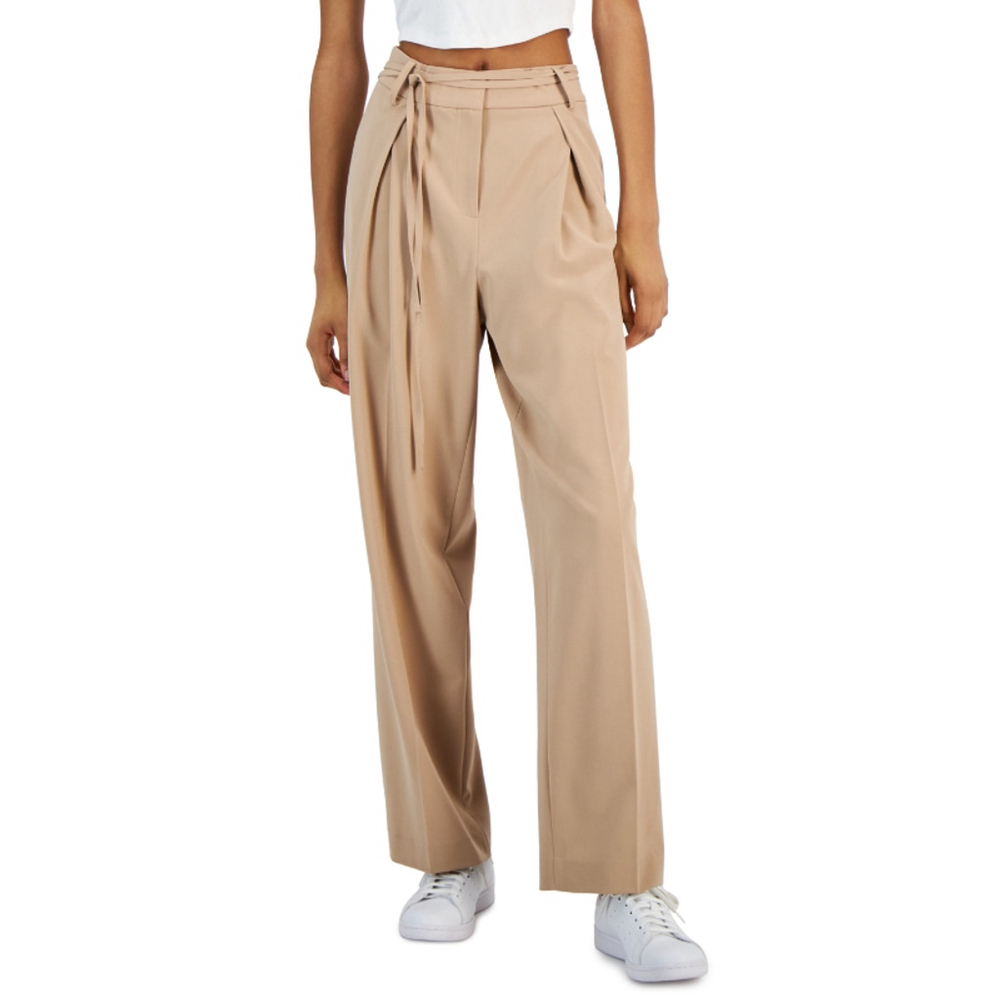 Bar III Women's Size 16 Beige Pleated High-Rise Wide-Leg Dress Pants NWT